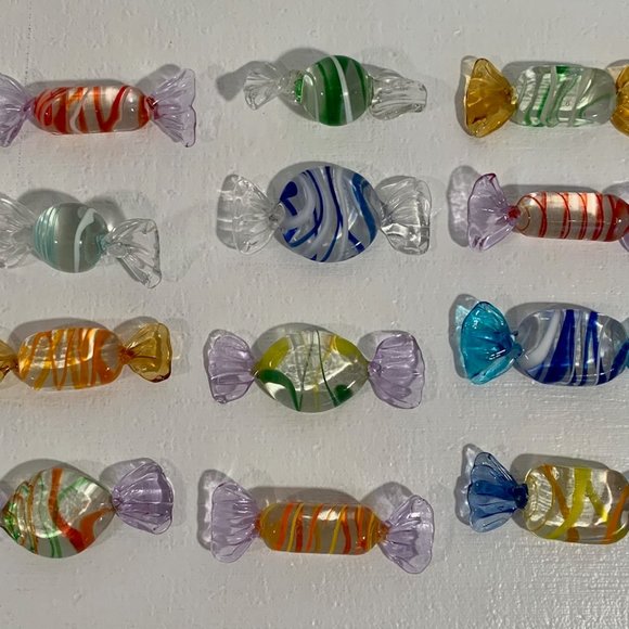 MCM Other - 12 Murano Style Art Glass Blown Glass Twisted Wrapped Candy Pieces Toffee Pieces